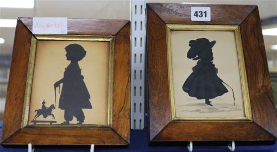 Two Victorian cut paper silhouettes of children, 14 x 10cm